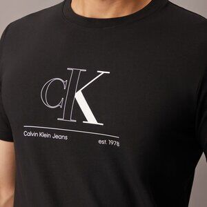 Minimalist Linear Logo and Est.Year Graphic Black Cotton T-shirt